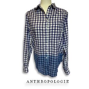 NWT Anthropologie Blue Checkered Ombré Button-down Long-sleeve Top